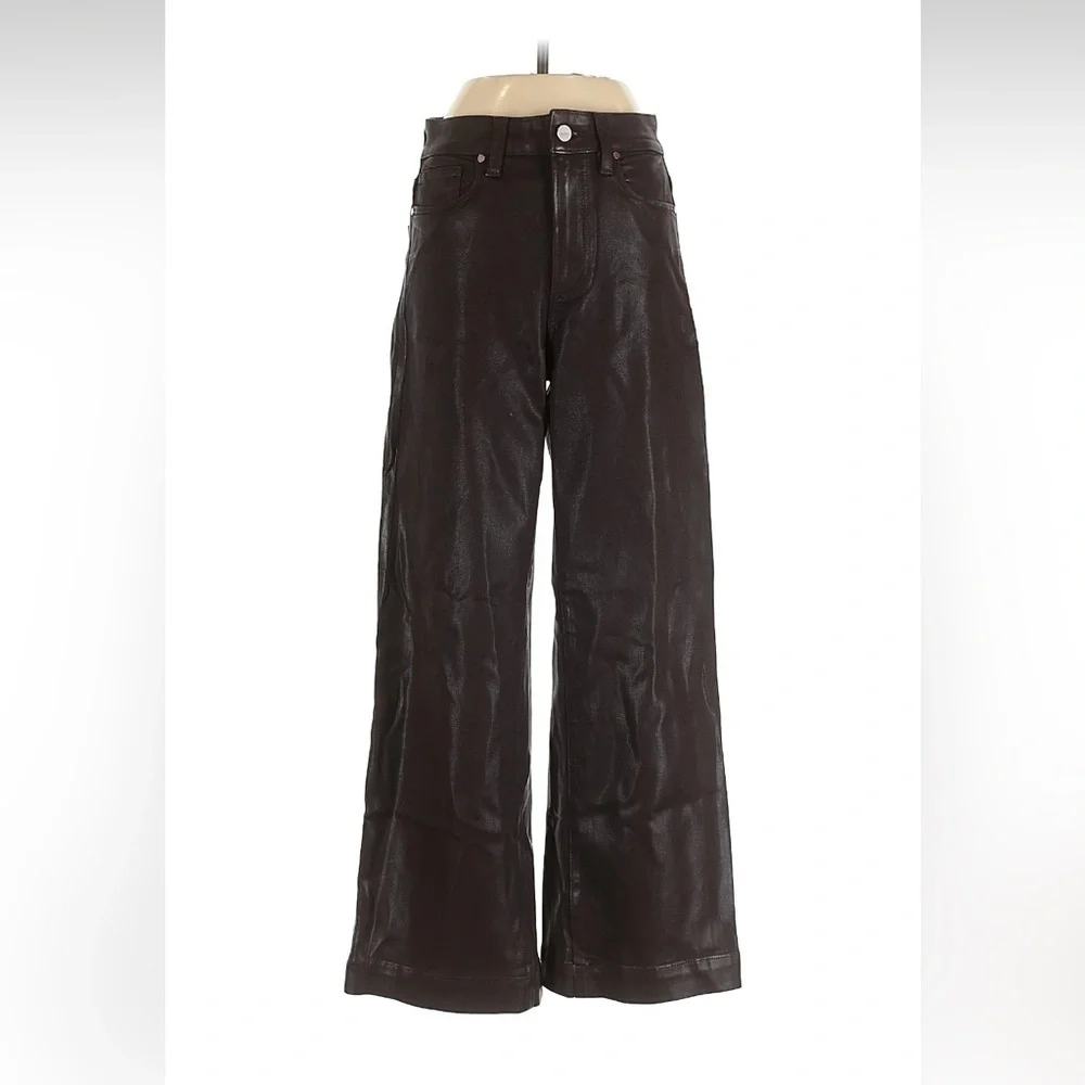 Paige Anessa Coated Wide Leg Ankle Jeans in Chicory Coffee Size 24 - Picture 2 of 5